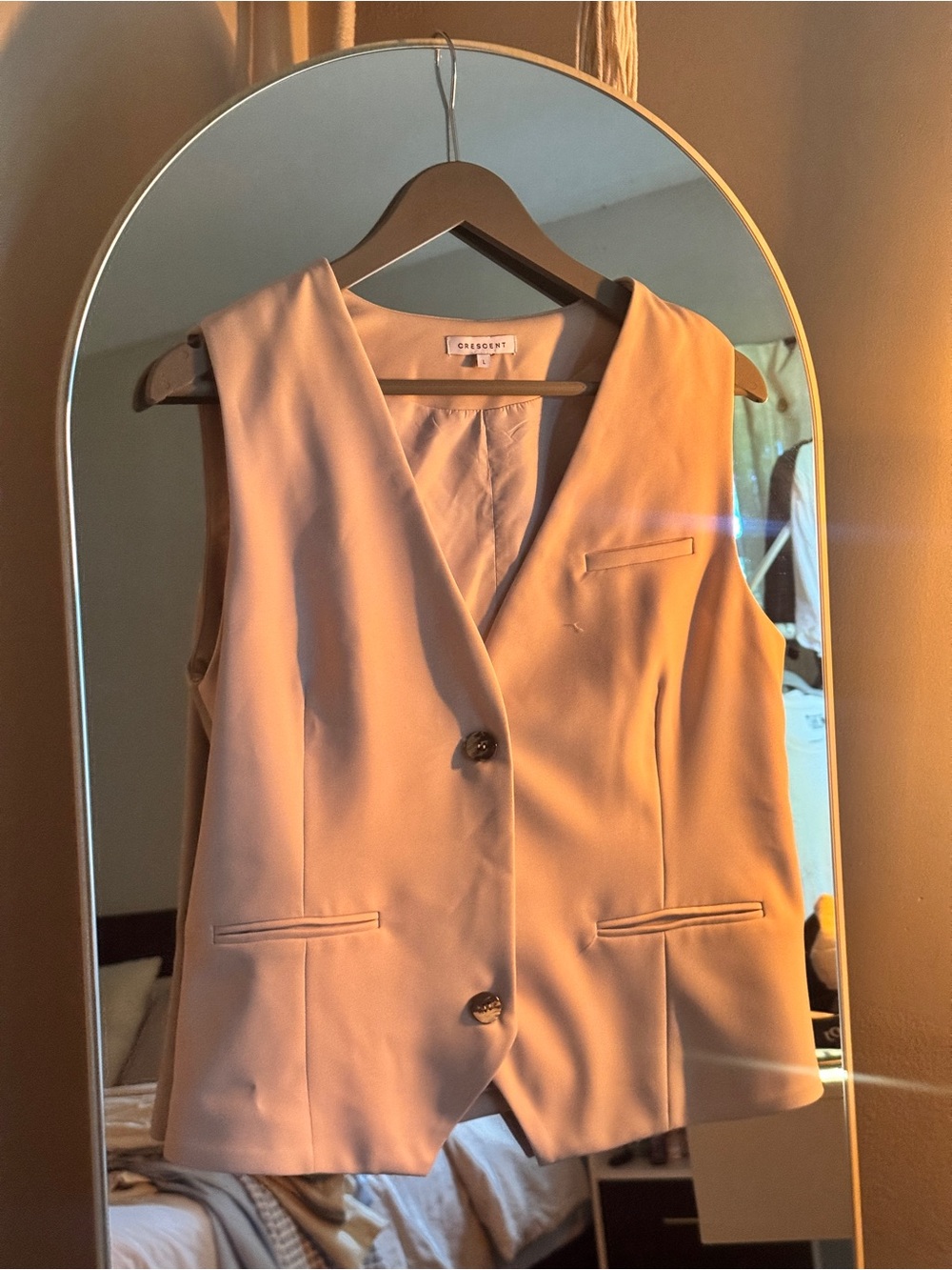 Crescent Beige Longline Sleeveless Blazer Vest L